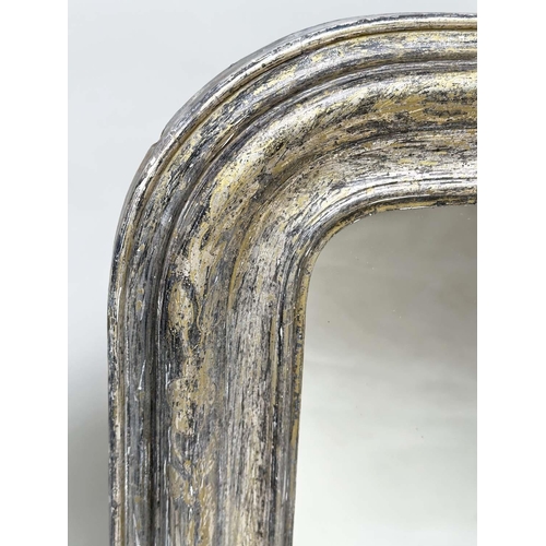 122 - WALL MIRROR, 19th century Italian silveredwood arched rectangular with incised decoration, 79cm x 10... 