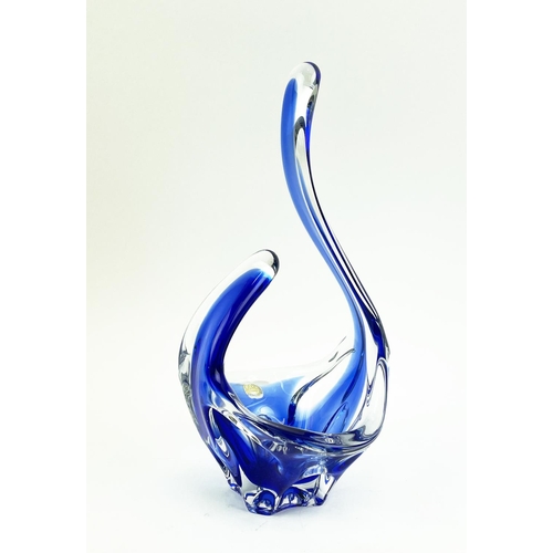 13 - MURANO GLASS VASE, amber tinted, two bowls and a bayel French cobalt blue tinted art glass vase. (4)