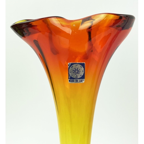 13 - MURANO GLASS VASE, amber tinted, two bowls and a bayel French cobalt blue tinted art glass vase. (4)