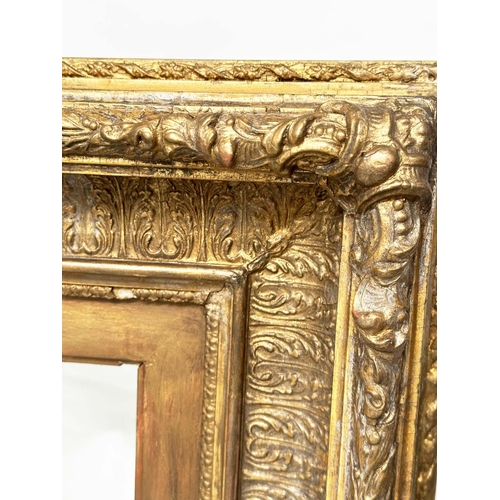 132 - WALL MIRROR, rectangular 19th century giltwood and gesso with gilt slip and broad acanthus moulded f... 