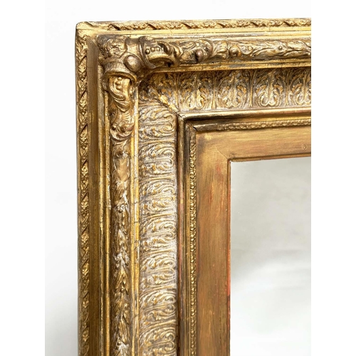 132 - WALL MIRROR, rectangular 19th century giltwood and gesso with gilt slip and broad acanthus moulded f... 