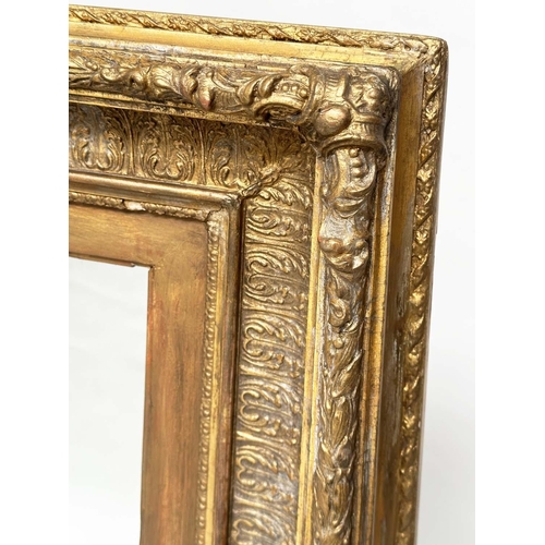 132 - WALL MIRROR, rectangular 19th century giltwood and gesso with gilt slip and broad acanthus moulded f... 