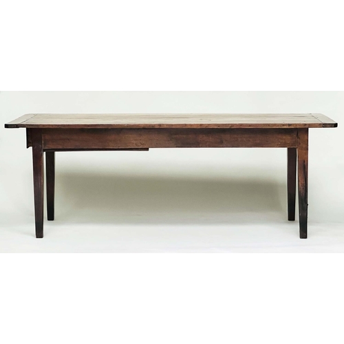 134 - FARMHOUSE TABLE, mid 19th century French cherrywood with planked top and end frieze drawer, 214cm x ... 