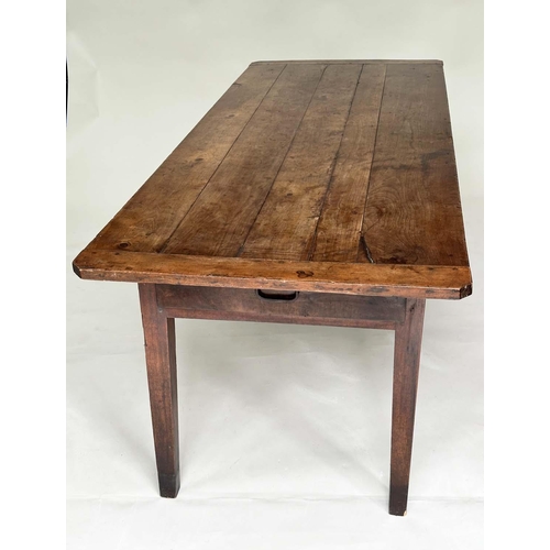 134 - FARMHOUSE TABLE, mid 19th century French cherrywood with planked top and end frieze drawer, 214cm x ... 