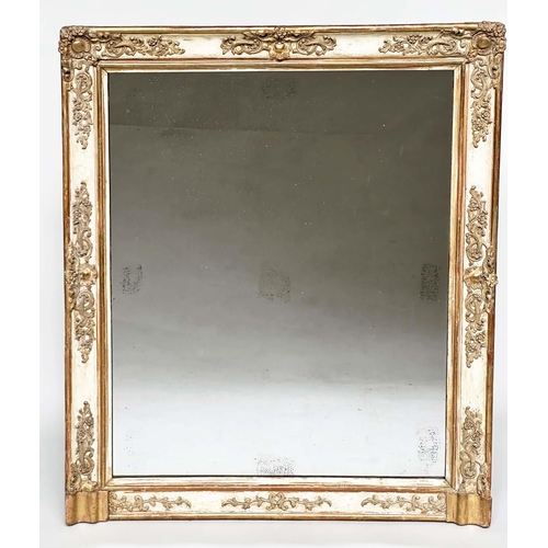 141 - WALL MIRROR, rectangular 19th century French giltwood and gesso parcel gilt with raised foliate gilt... 