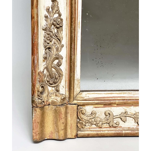 141 - WALL MIRROR, rectangular 19th century French giltwood and gesso parcel gilt with raised foliate gilt... 