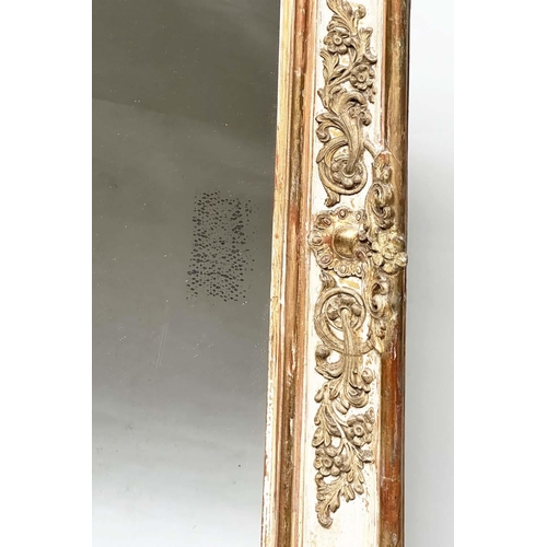 141 - WALL MIRROR, rectangular 19th century French giltwood and gesso parcel gilt with raised foliate gilt... 