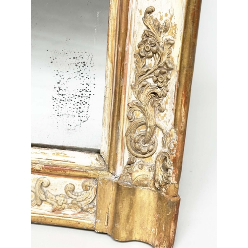 141 - WALL MIRROR, rectangular 19th century French giltwood and gesso parcel gilt with raised foliate gilt... 