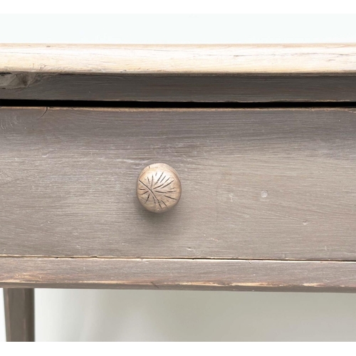 145 - KITCHEN TABLE, vintage pine rectangular slatted with three frieze drawers, 150cm x 66cm x 72cm H.