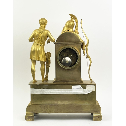 16 - MANTLE CLOCK, 19th century French Empire gilt bronze, with Diana the huntress figure holding an appl... 