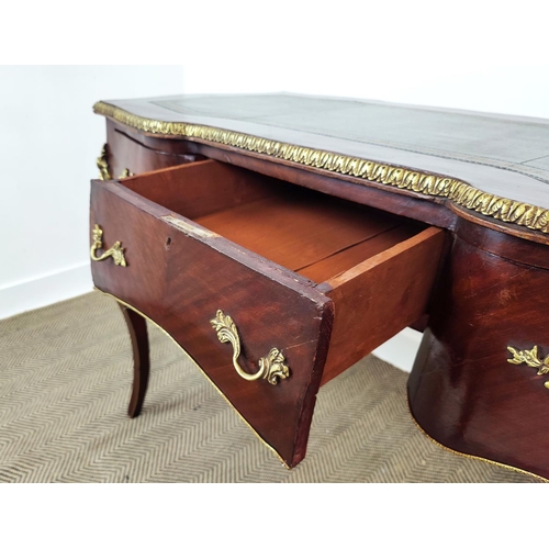 164 - BUREAU PLAT, Louis XV style with green leather top above three drawers, 87cm H x 128cm x 67cm.