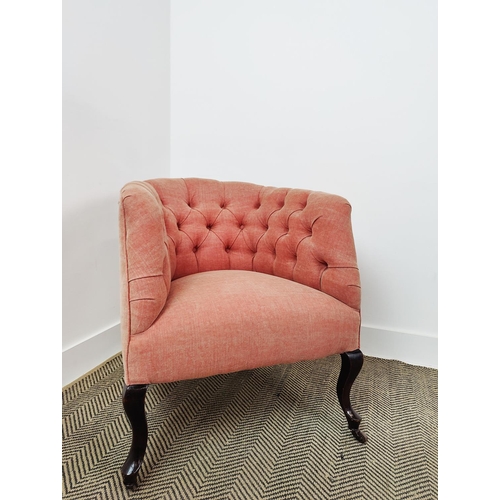 165 - TUB CHAIR, late Victorian in salmon pink material 69cm H x 63cm x 67cm.