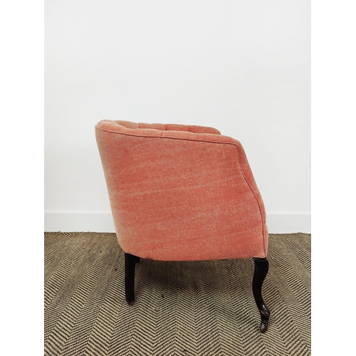 165 - TUB CHAIR, late Victorian in salmon pink material 69cm H x 63cm x 67cm.