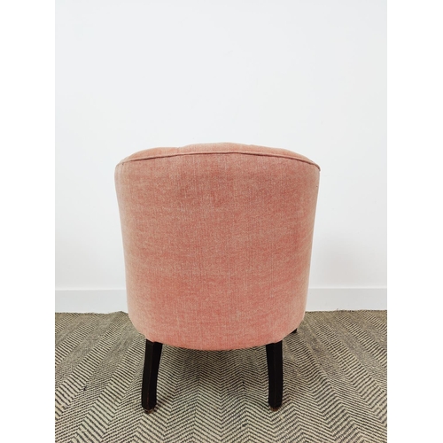 165 - TUB CHAIR, late Victorian in salmon pink material 69cm H x 63cm x 67cm.