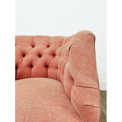 165 - TUB CHAIR, late Victorian in salmon pink material 69cm H x 63cm x 67cm.