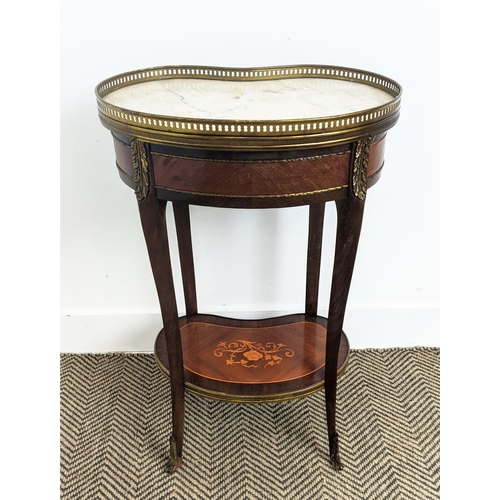 166 - OCCASIONAL TABLE, transitional style marquetry and brass mounted with kidney shaped marble top and s... 