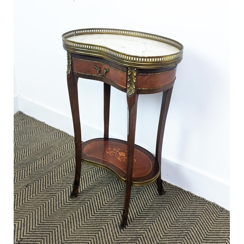 166 - OCCASIONAL TABLE, transitional style marquetry and brass mounted with kidney shaped marble top and s... 