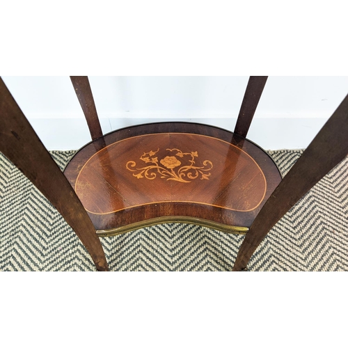 166 - OCCASIONAL TABLE, transitional style marquetry and brass mounted with kidney shaped marble top and s... 