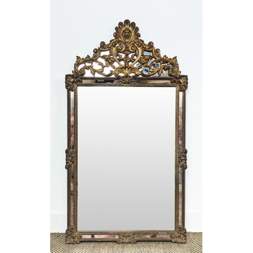 170 - WALL MIRROR, Continental style gilt framed with marginal plates, 126cm H x 67cm.