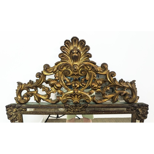 170 - WALL MIRROR, Continental style gilt framed with marginal plates, 126cm H x 67cm.