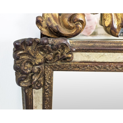 170 - WALL MIRROR, Continental style gilt framed with marginal plates, 126cm H x 67cm.