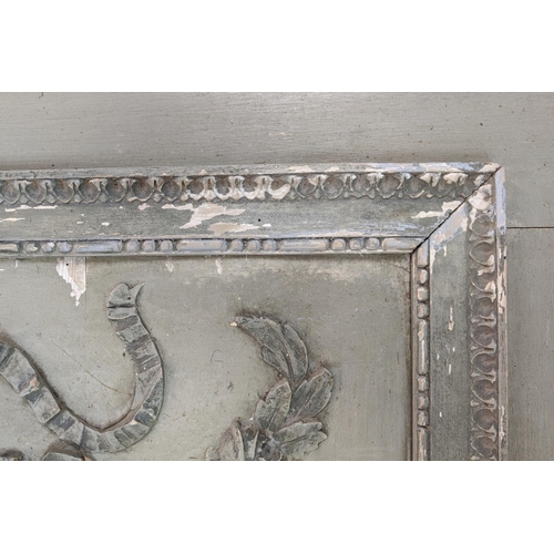 171 - TRUMEAU, 19th century French grey painted with floral swag carved frieze above a rectangular plate, ... 