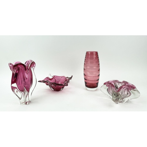 2 - MURANO PINK GLASS, four pieces, two bowls and two vases, tallest vase 25cm H. (4)