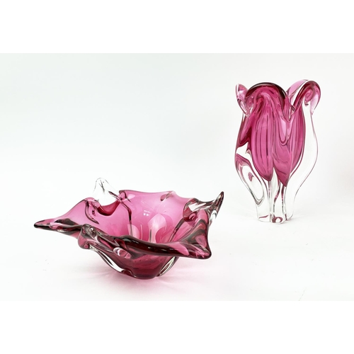 2 - MURANO PINK GLASS, four pieces, two bowls and two vases, tallest vase 25cm H. (4)