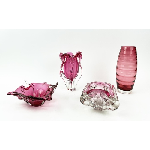 2 - MURANO PINK GLASS, four pieces, two bowls and two vases, tallest vase 25cm H. (4)