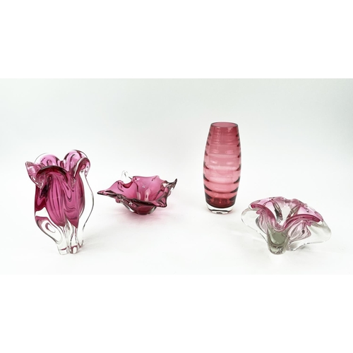 2 - MURANO PINK GLASS, four pieces, two bowls and two vases, tallest vase 25cm H. (4)