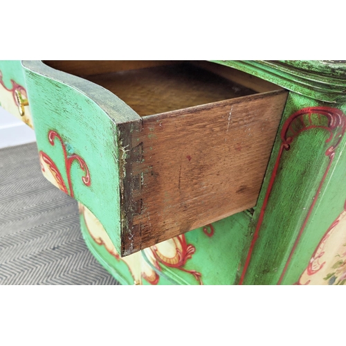 201 - SERPENTINE COMMODE, Louis XV style painted with floral sprays containing two short and two long draw... 