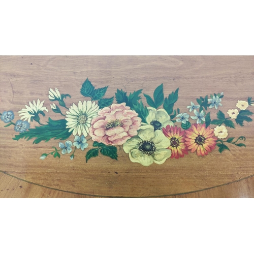 203 - SHERATON STYLE DEMI LUNE SIDE TABLE, late 20th century satinwood and floral painted, 77cm H x 113cm ... 