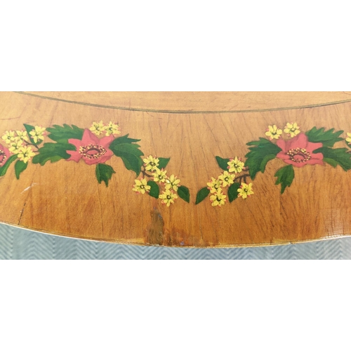 203 - SHERATON STYLE DEMI LUNE SIDE TABLE, late 20th century satinwood and floral painted, 77cm H x 113cm ... 