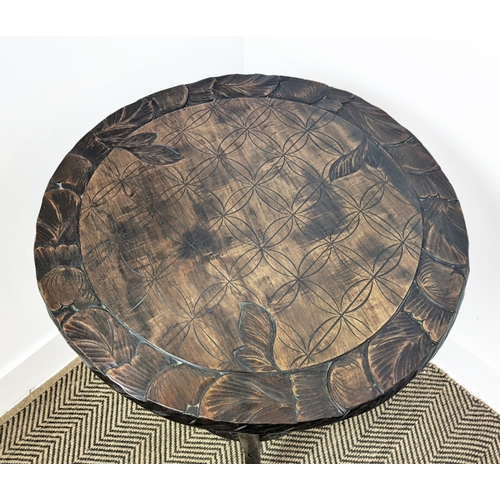 204 - OCCASIONAL TABLE PROBABLY FROM LIBERTY & CO, Japanese leaf carved of two circular tiers, incised 593... 