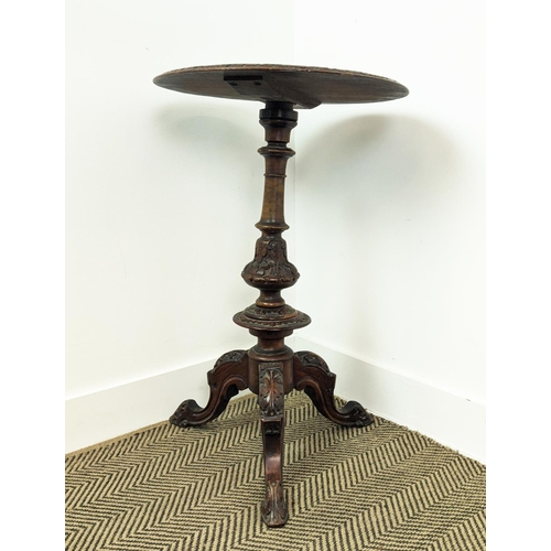 213 - OCCASIONAL TABLE, Victorian burr walnut, the circular top with inlaid marquetry detail on a carved b... 