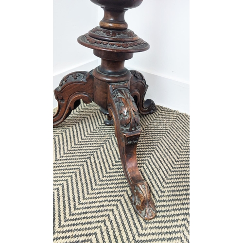 213 - OCCASIONAL TABLE, Victorian burr walnut, the circular top with inlaid marquetry detail on a carved b... 