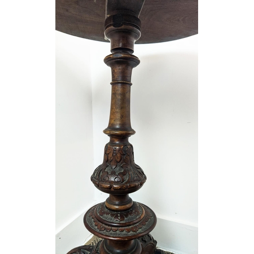 213 - OCCASIONAL TABLE, Victorian burr walnut, the circular top with inlaid marquetry detail on a carved b... 