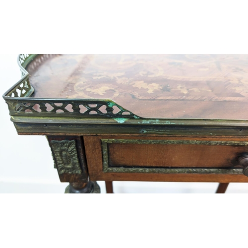 216 - OCCASIONAL TABLE, Louis XVI style with a 3/4 brass gallery and frieze drawer, 50cm W x 31cm D x 72cm... 