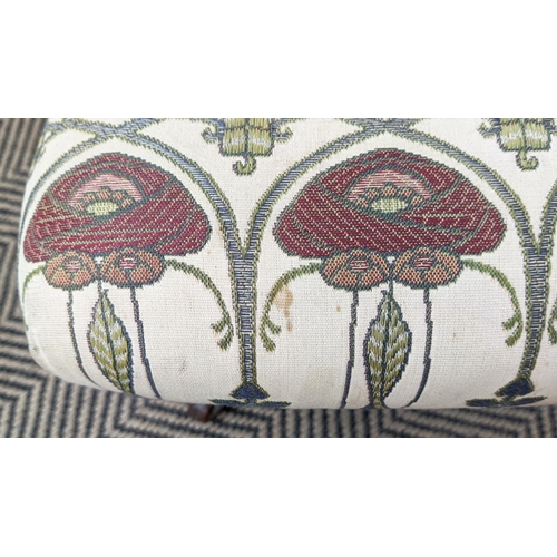 224 - SLIPPER CHAIR, Victorian beechwood in Charles Rennie Mackintosh design fabric on ceramic castors, 69... 