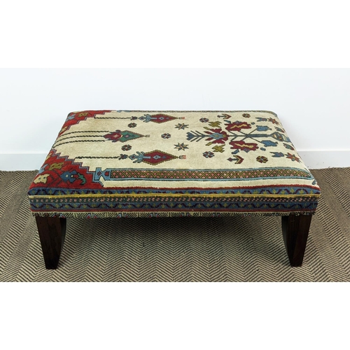 225 - HEARTH STOOL, beechwood rectangular and carpet upholstered, 42cm H x 108cm x 74cm.