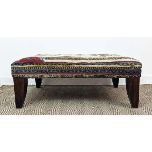 225 - HEARTH STOOL, beechwood rectangular and carpet upholstered, 42cm H x 108cm x 74cm.