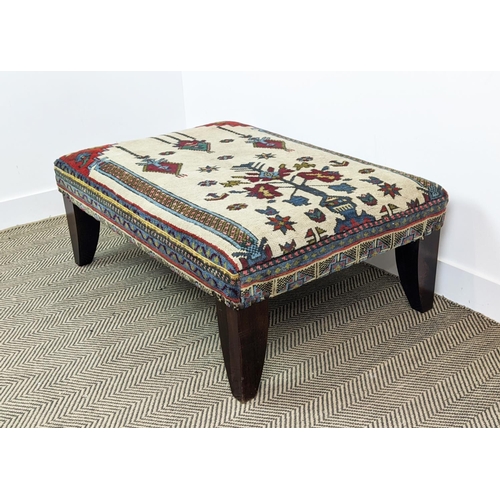 225 - HEARTH STOOL, beechwood rectangular and carpet upholstered, 42cm H x 108cm x 74cm.