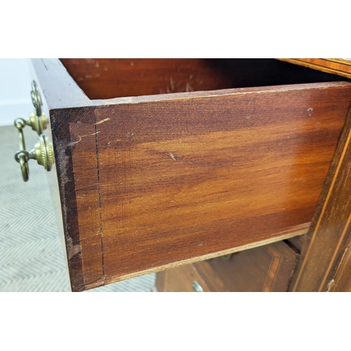 232 - PEDESTAL DESK, Edwardian mahogany and satinwood banded, circa 1905 with black leather top above nine... 