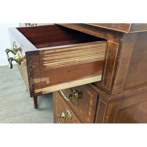 232 - PEDESTAL DESK, Edwardian mahogany and satinwood banded, circa 1905 with black leather top above nine... 