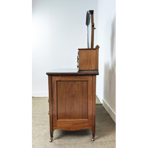 233 - BOWFRONT DRESSING TABLE BY ROBERT GARNETT & SONS, Edwardian mahogany and marquetry with shield mirro... 