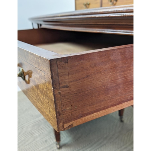 233 - BOWFRONT DRESSING TABLE BY ROBERT GARNETT & SONS, Edwardian mahogany and marquetry with shield mirro... 