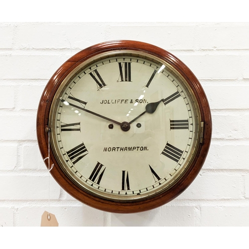 240 - JOLLIFFE & SONS MAHOGANY WALL CLOCK, Northampton, mid 19th century two winder holes, double fusee mo... 