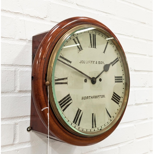 240 - JOLLIFFE & SONS MAHOGANY WALL CLOCK, Northampton, mid 19th century two winder holes, double fusee mo... 