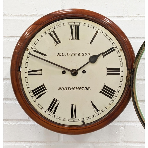 240 - JOLLIFFE & SONS MAHOGANY WALL CLOCK, Northampton, mid 19th century two winder holes, double fusee mo... 