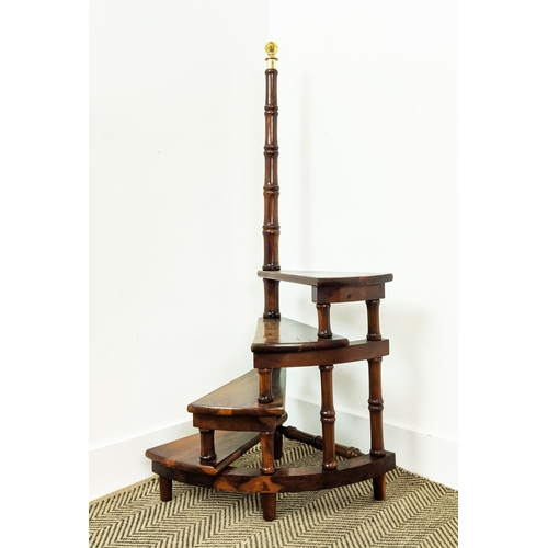 241 - LIBRARY STEPS, yewwood and brass mounted with spiral treads, 114cm H.